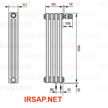 чертеж радиатора Irsap Tesi 31800-0431800-4-25-01